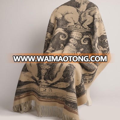 English vintage  plain woollen blanket autumn winter scarf cape