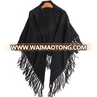 Flat knitting triangle towel and oversize shawl tassel cape